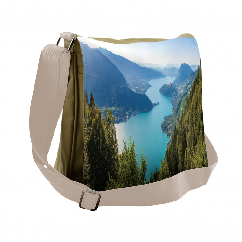 Aerial Annecy Lake Pine Messenger Bag