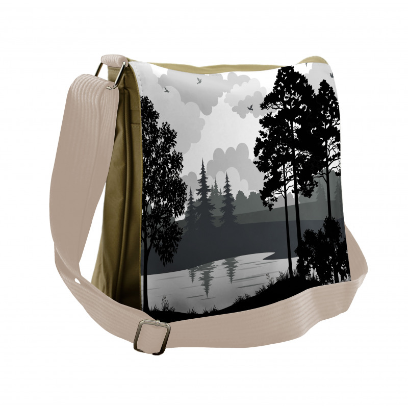 Tree River Flying Bird Messenger Bag