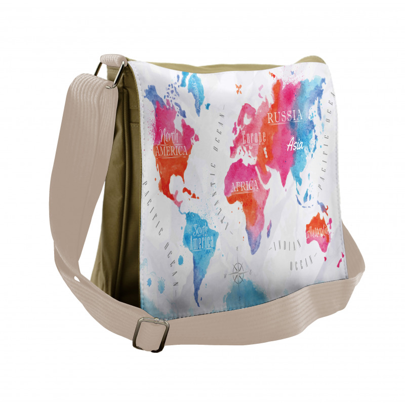 Watercolored World Map Messenger Bag