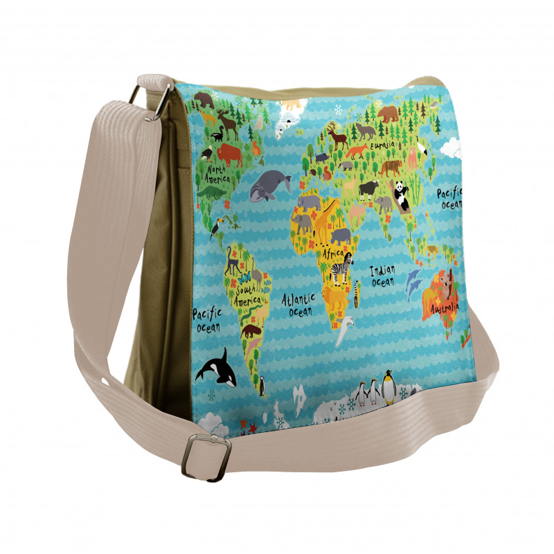 Kids World Map of Animal Messenger Bag