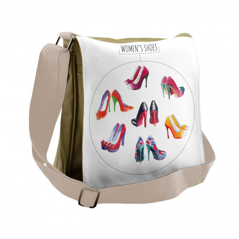 Watercolor Shoe Pairs Messenger Bag