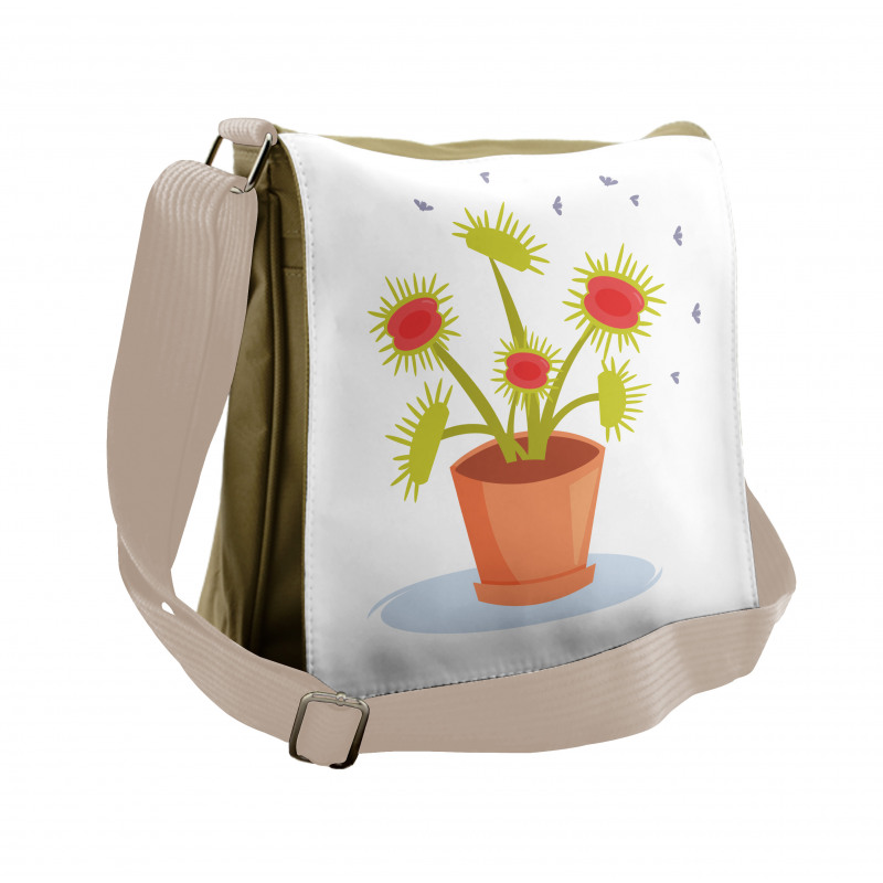 Plant and Fly Silhouettes Messenger Bag