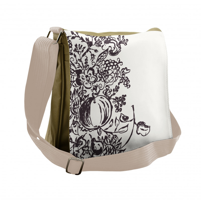 Drawn Sketch of Fruits Messenger Bag