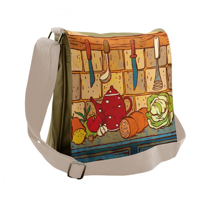 Kitchen Table Cuisine Theme Messenger Bag