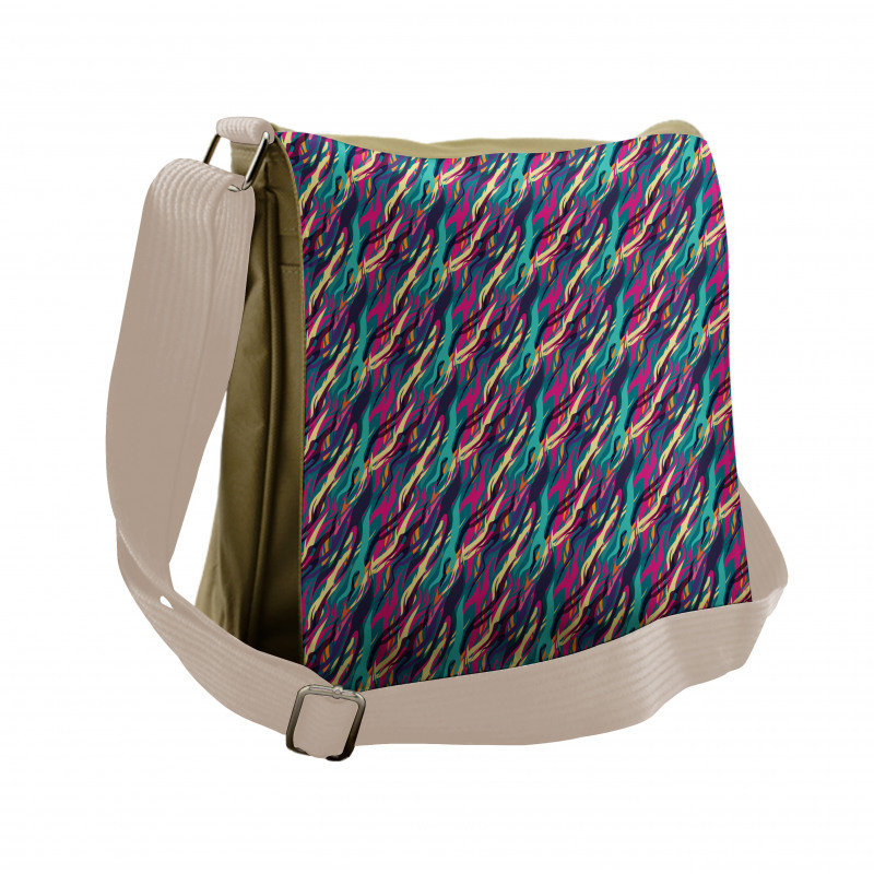 Wavy Diagonal Look Stripes Messenger Bag