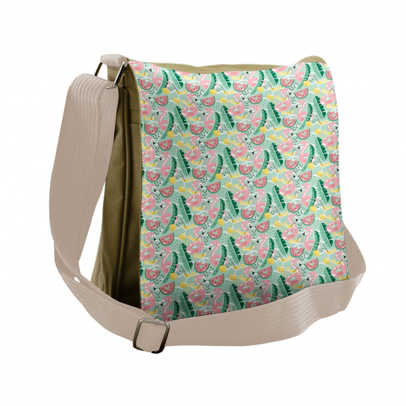 Tropic Flamingo and Cocktail Messenger Bag