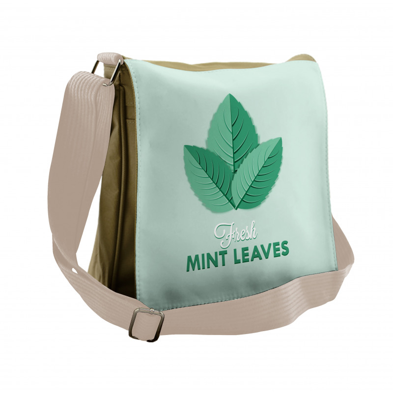 Fresh Mint Leaves Calligraphy Messenger Bag