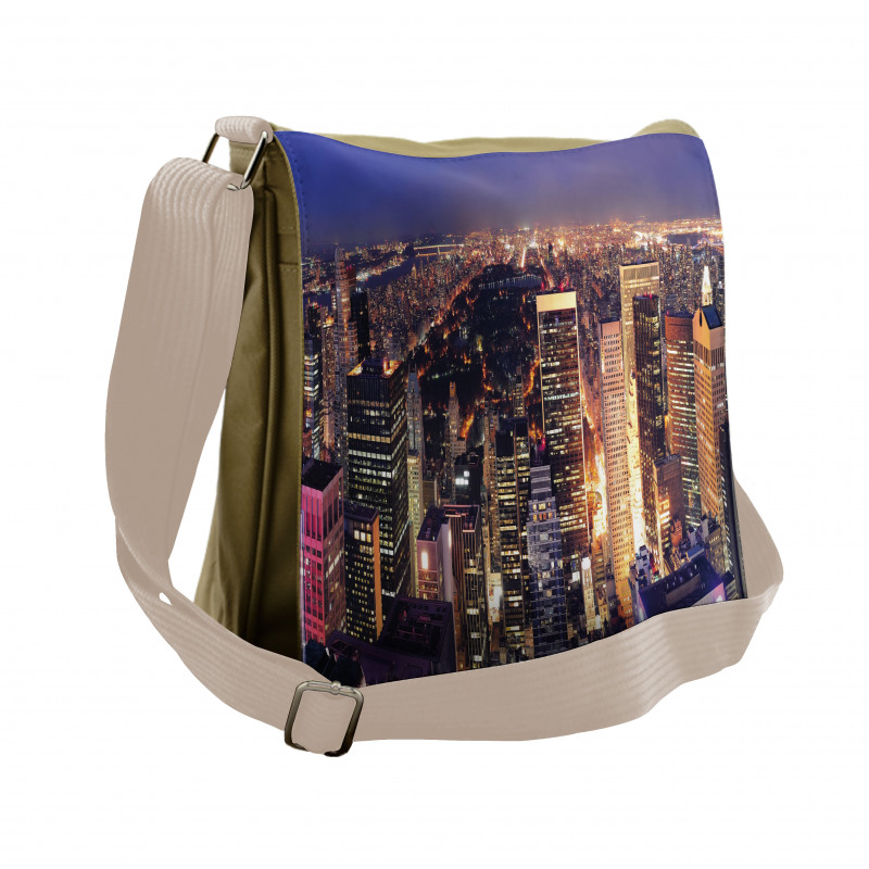 New York Panoramic Aerial Night Messenger Bag