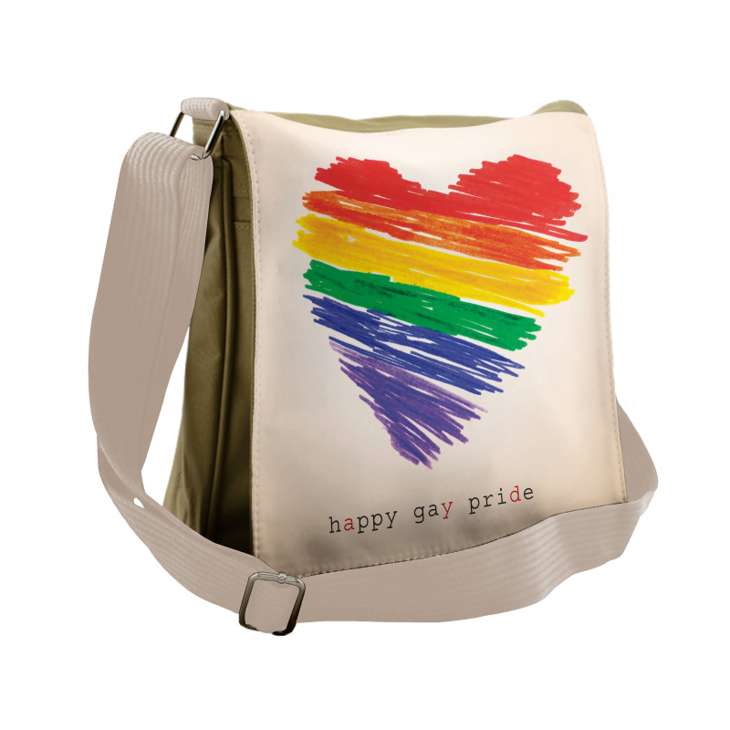 Happy Gay Pride Rainbow Heart Messenger Bag