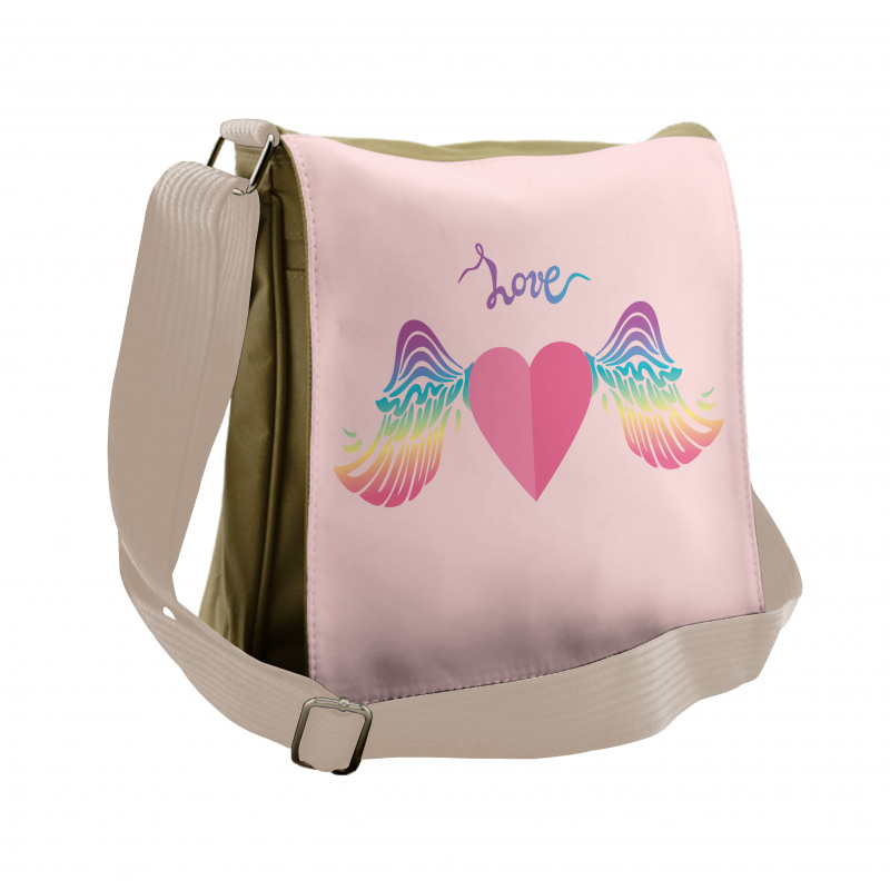 Love Heart Rainbow Wings Messenger Bag