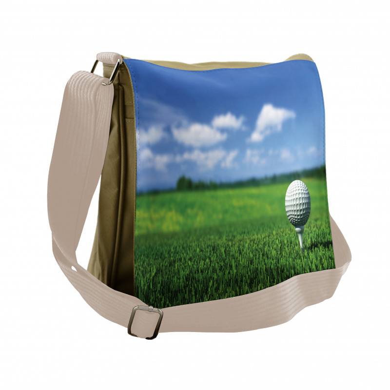 Golf Ball on Tee on the Grass Messenger Bag