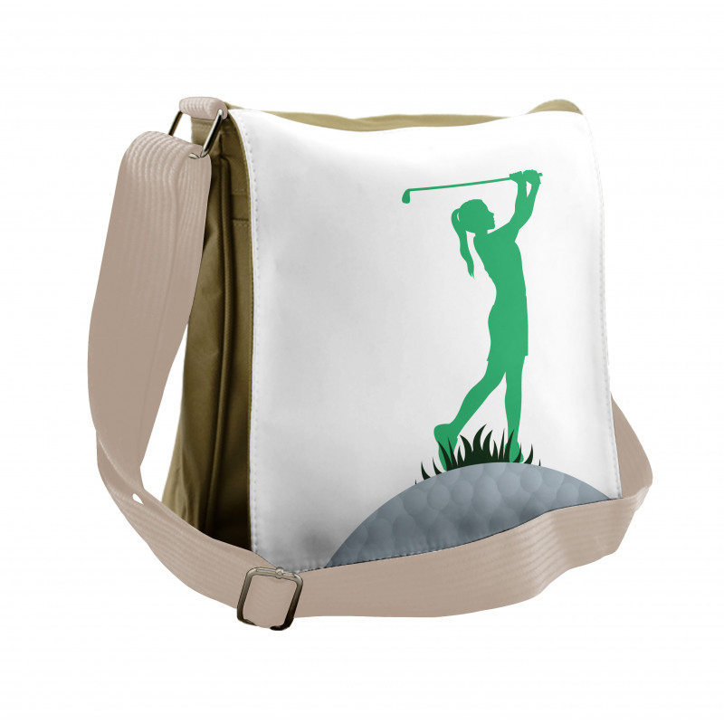 Woman Golf Player Taking Shot Messenger Bag