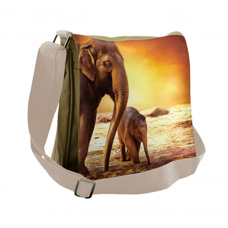 Mother Baby Elephant Family Messenger Bag