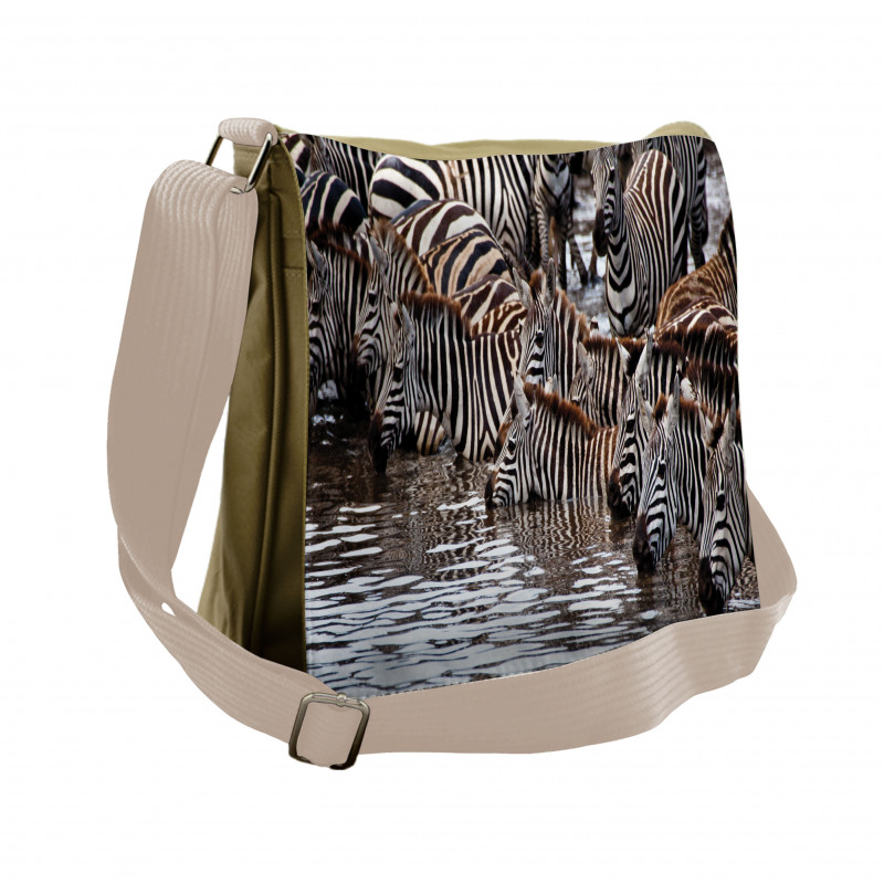 Zebra Wildebeest Herd Messenger Bag