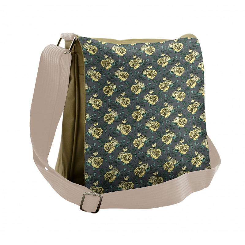 Yellow Tone Roses on Grey Messenger Bag