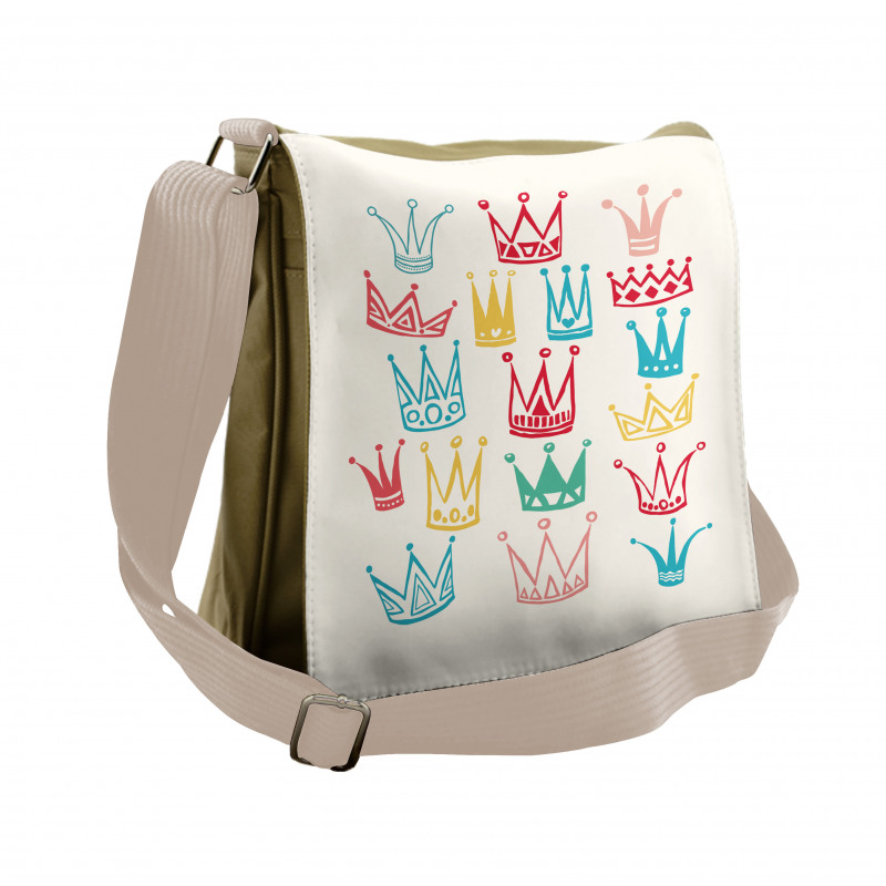 Cartoonish Colorful Crowns Messenger Bag