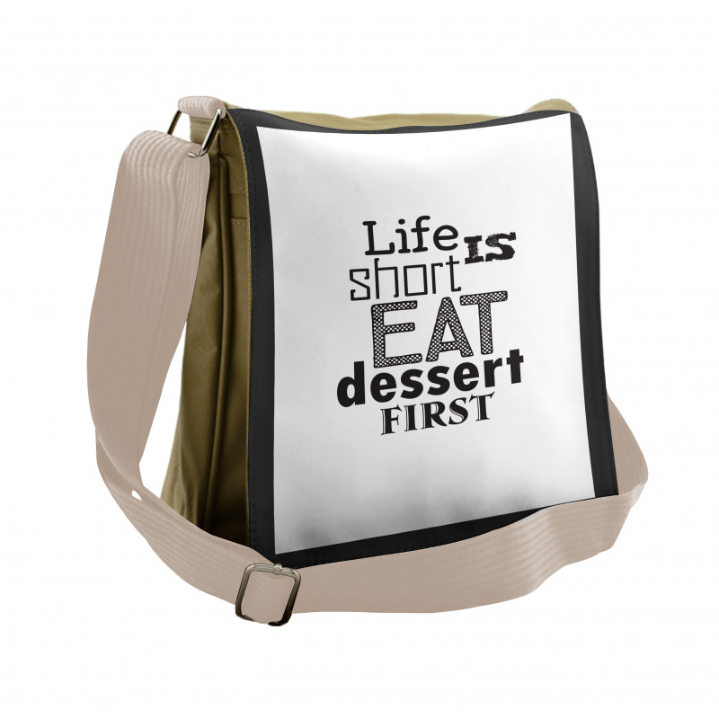 Greyscale Eat Dessert First Messenger Bag