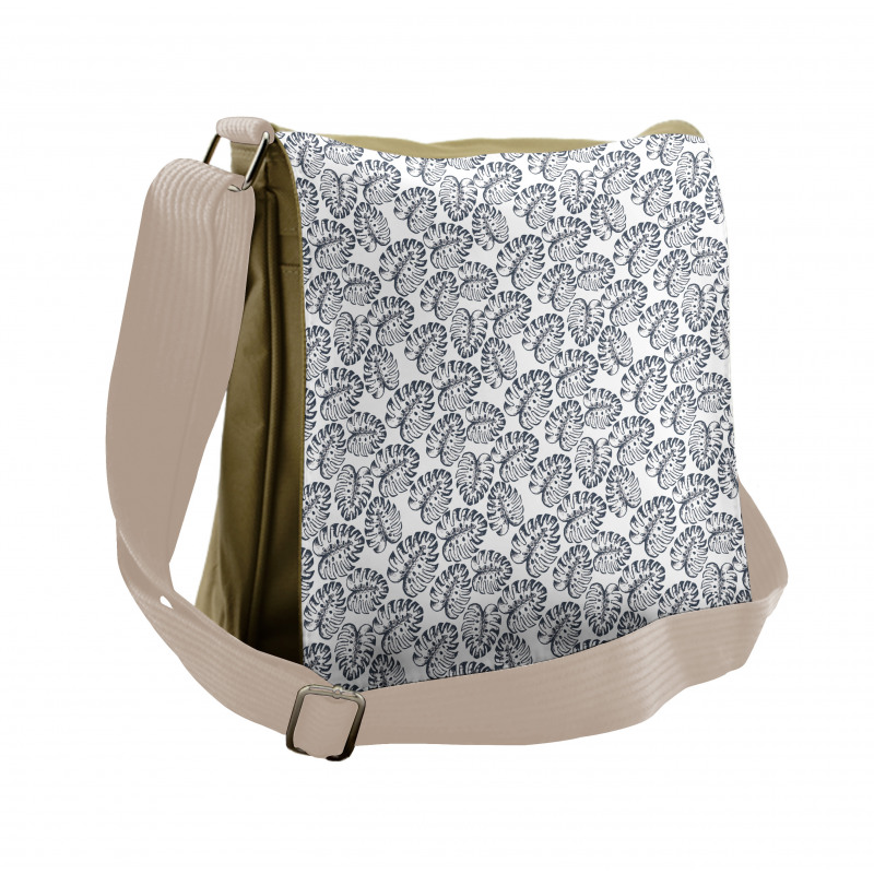 Sketchy Monstera Leaves Art Messenger Bag