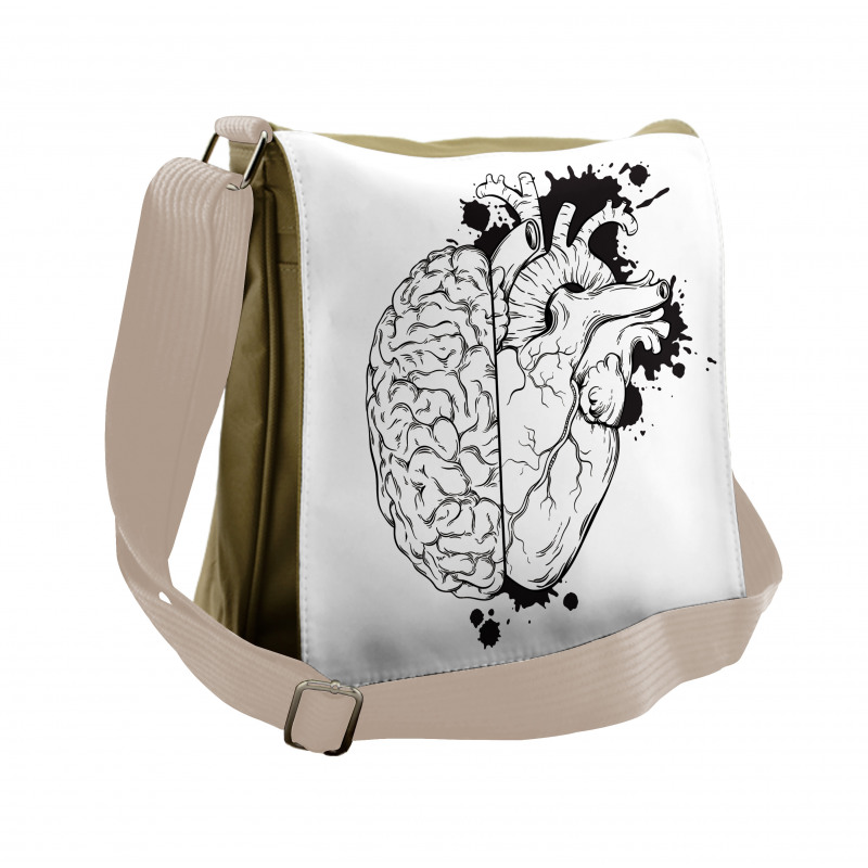 Human Heart and Brain Art Messenger Bag