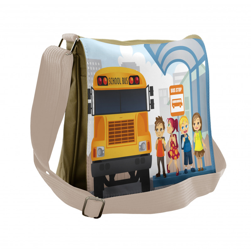 Little Ones at Bus Stop Messenger Bag