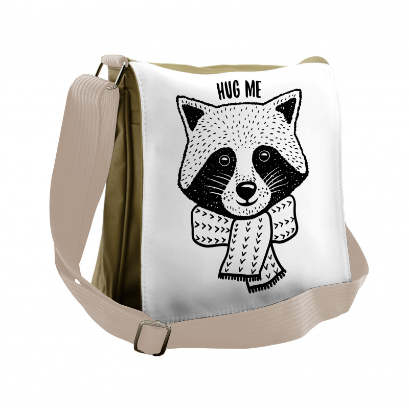 Raccoon with Hug Me Words Messenger Bag