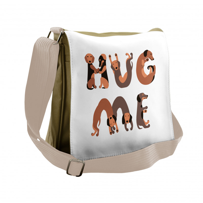 Hug Me Words with Dog Letters Messenger Bag