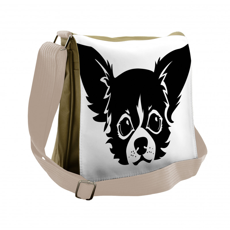 Monochrome Puppy Head Messenger Bag