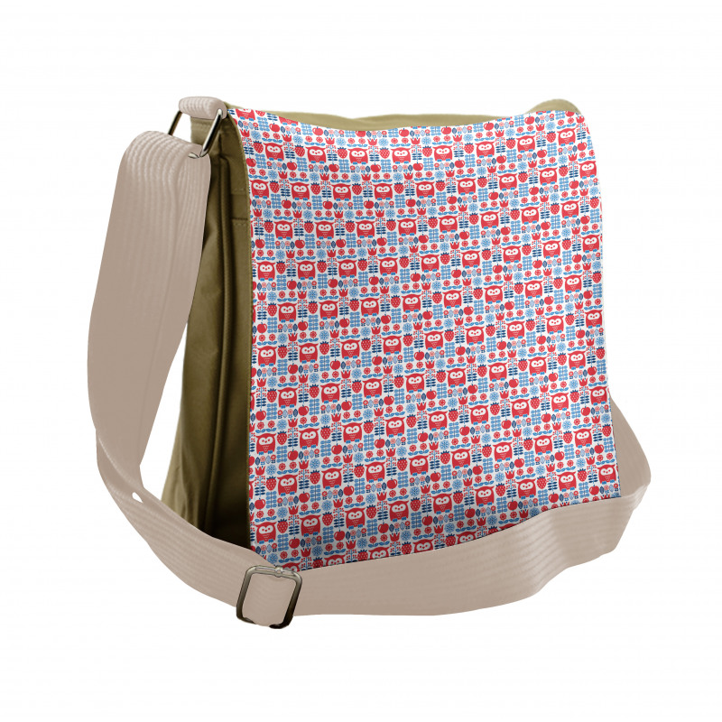 Floral Art with Owl Motif Messenger Bag