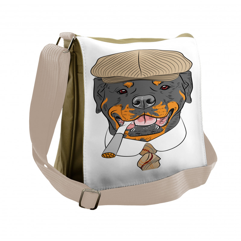 Dog in a Cap and Tie Messenger Bag