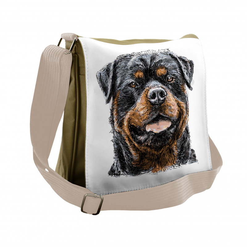 Hand Drawn Image of Dog Messenger Bag