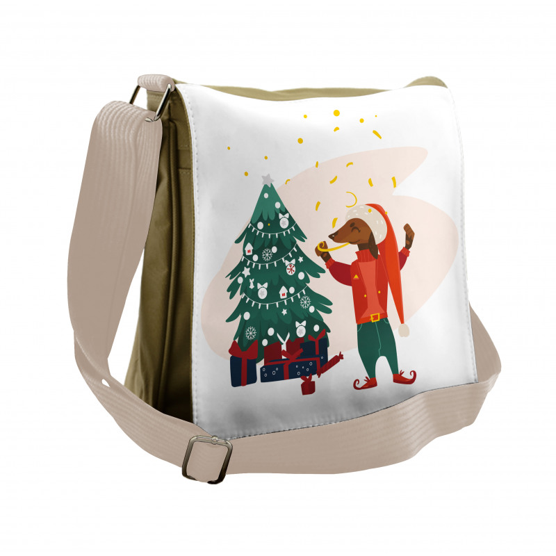 Christmas Dog in Clothes Messenger Bag