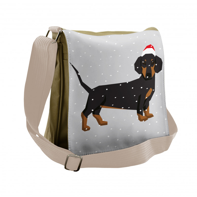 Dog Wears Xmas Hat Snow Messenger Bag