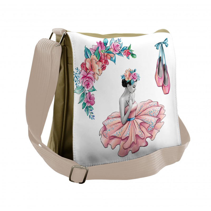 Dancer Girl in Flowers Messenger Bag