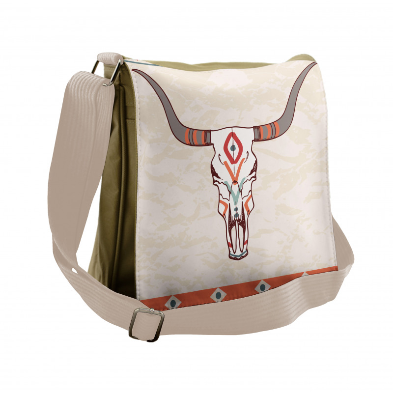 Ornate Bull Skull Messenger Bag