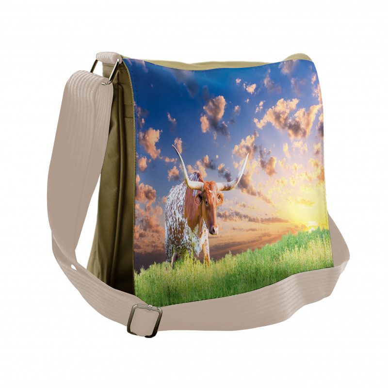 Female Cow in Pasture Sky Messenger Bag