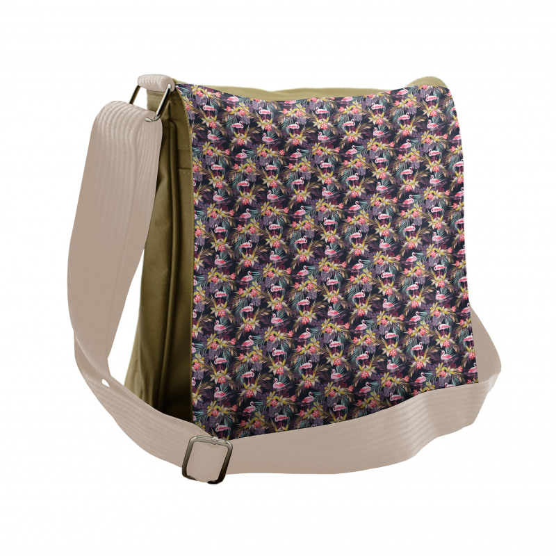 Tropical Summer Flora Flamingo Messenger Bag