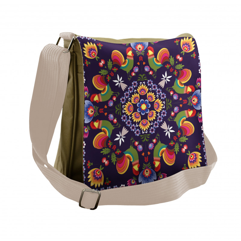 Rooster and Flowers Messenger Bag