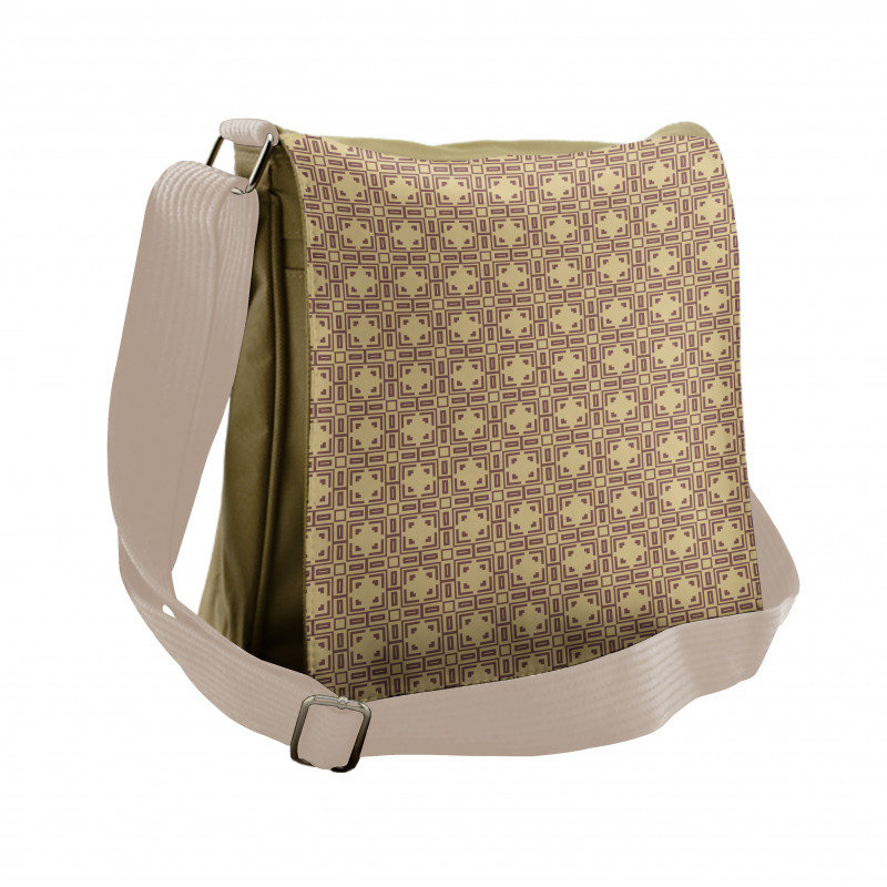 Square and Rectangle Motif Messenger Bag