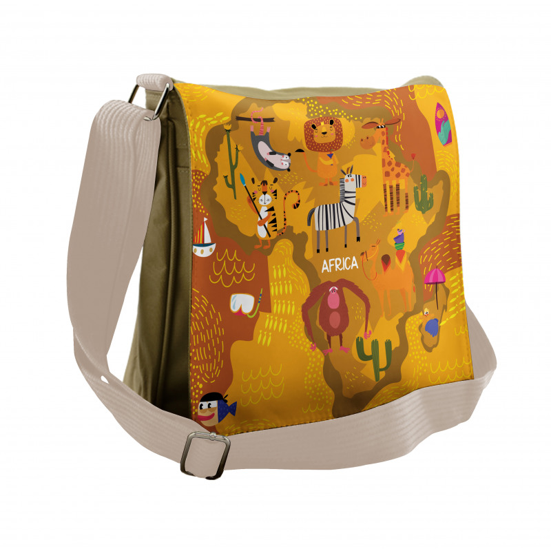 Map of Africa with Animals Messenger Bag