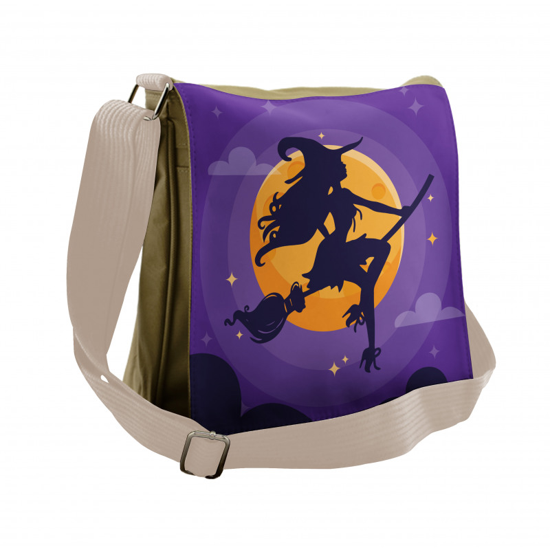 Witch Broom Silhouette Messenger Bag