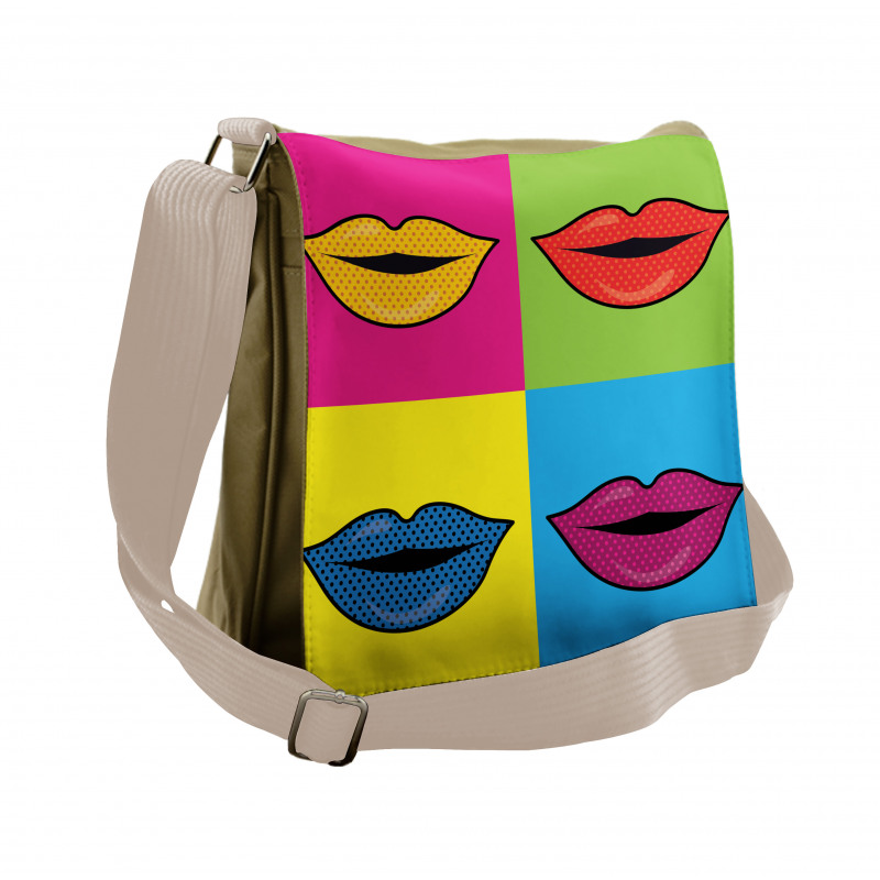 Colored Lips in Squares Messenger Bag