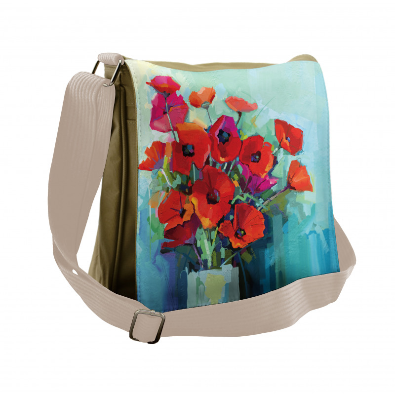 Poppy Flowers in Vase Messenger Bag