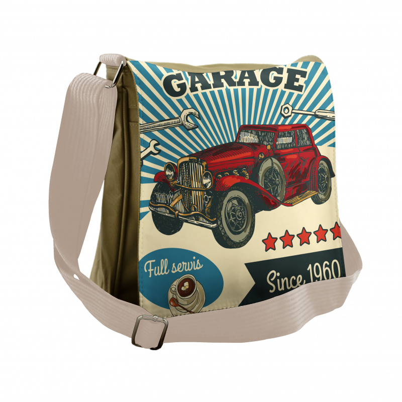 Retro Car Garage Art Messenger Bag