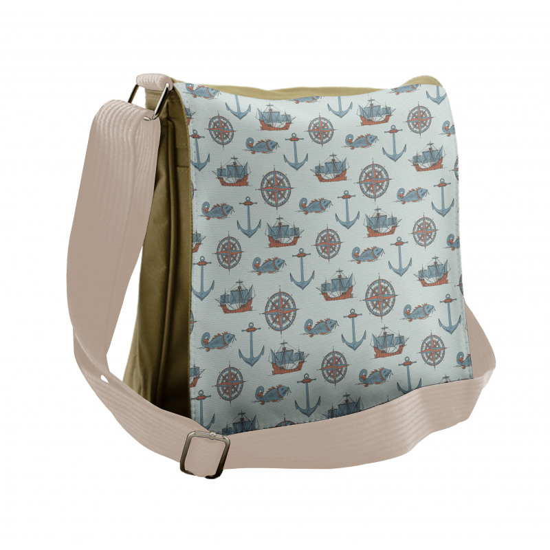 Anchor Windrose Fish Ships Messenger Bag