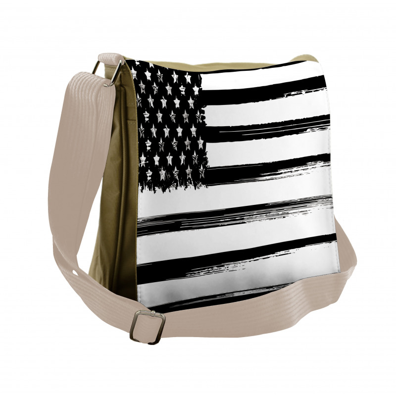 Grunge Monochrome USA Flag Messenger Bag