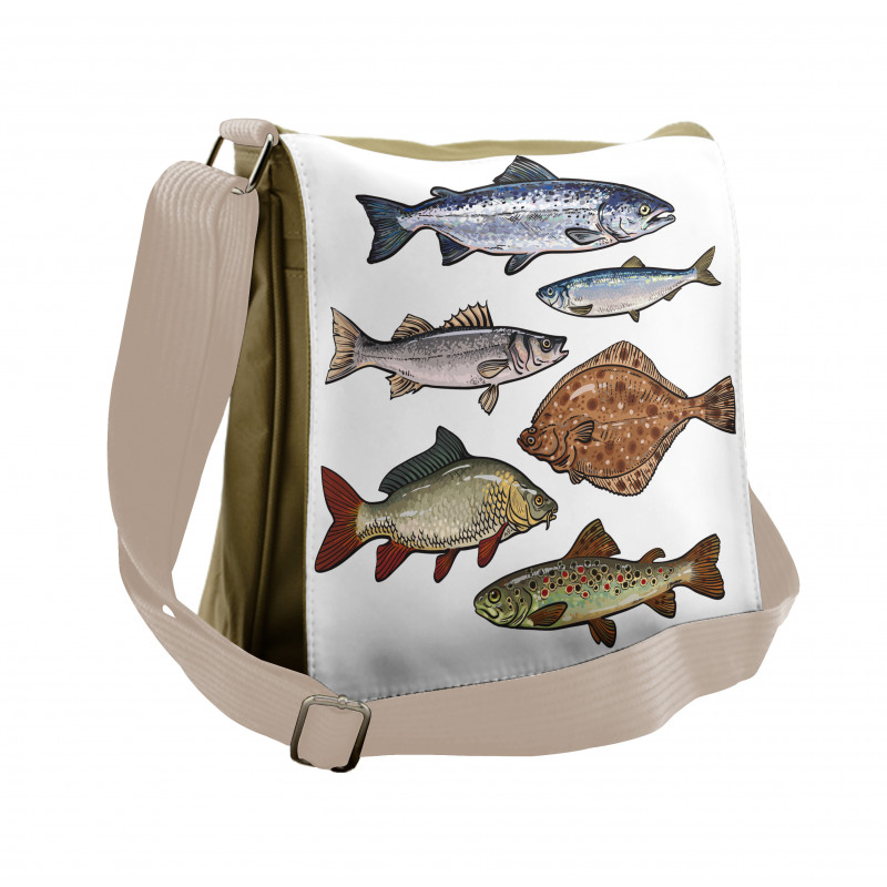 Drawn Various Species of Fish Messenger Bag