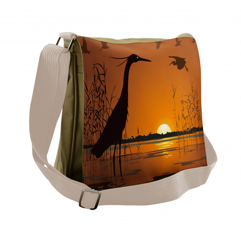 Bird Silhouettes Swamp Sunset Messenger Bag