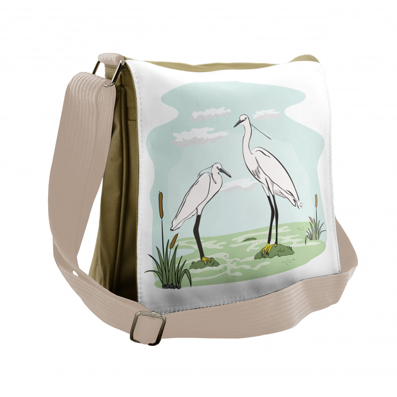 2 Herons in Marsh Cartoon Messenger Bag