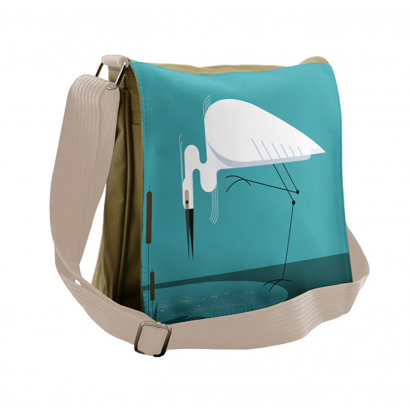 Bird Stands on Lake Shore Messenger Bag