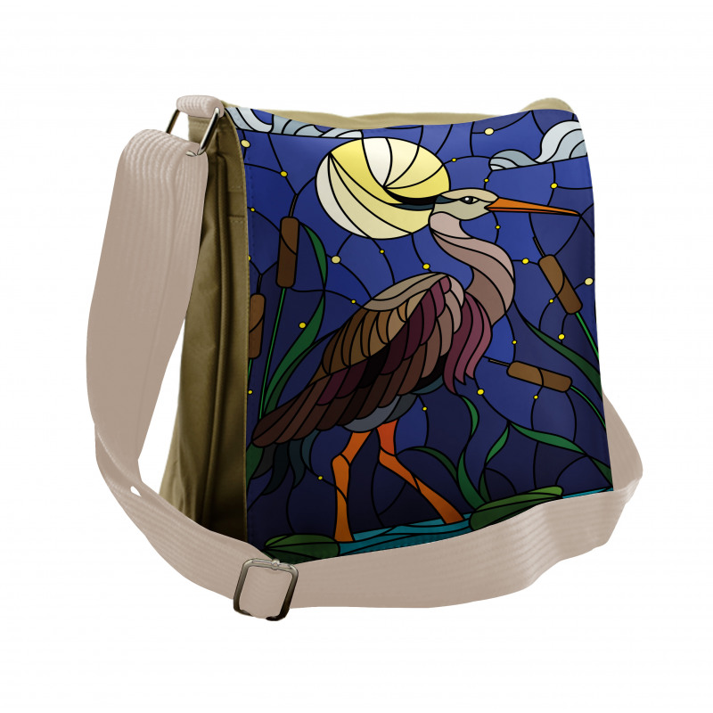 Stain Glass Brown Tone Heron Messenger Bag